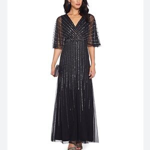 Adrianna Papell Black and Silver Maxi Dress